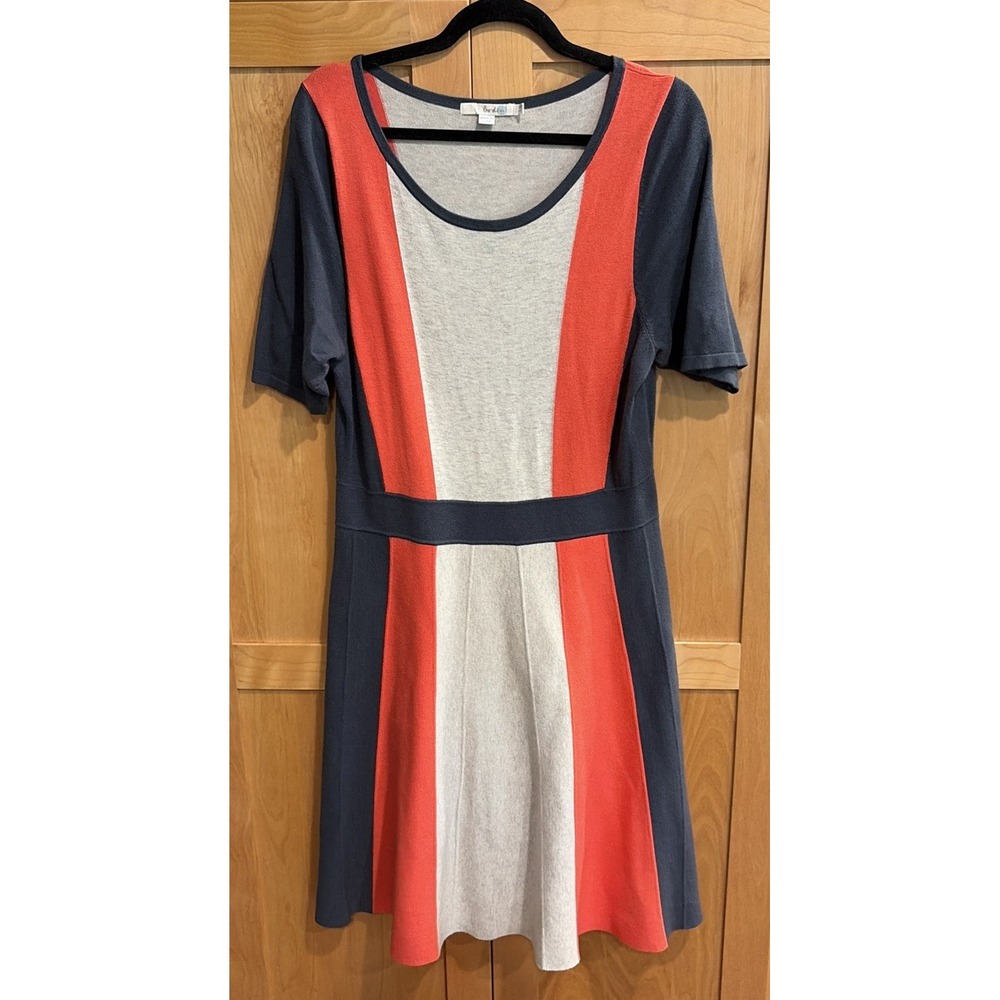 Boden Color-block Milano Navy Gray Coral Knit Flare Dress Career stretch Sz 14